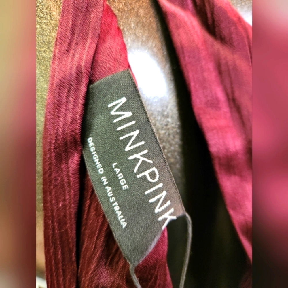Halter Gown In Wine With Slit, Back Zipper & Closure - Picture 15 of 16